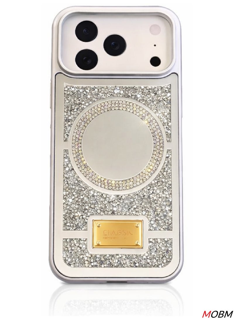 MOBM Case for iPhone 17 Pro Case with Mirror Cute Luxury Sparkle Glitter Diamond Crystal Rhinestone Protective Cover Silver (iPhone "17 Pro") - Image 1